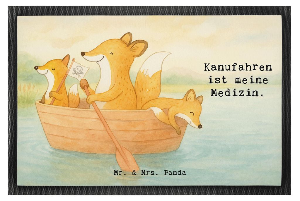 Mr. & Mrs. Panda Fußabstreifer Fuchs Kanufahren Design 60 x 90 cm - Weiß - Geschenk, Schmutzmatte, bodenmatte, Schmutzfangmatte, Fussmatte, Kanu ...