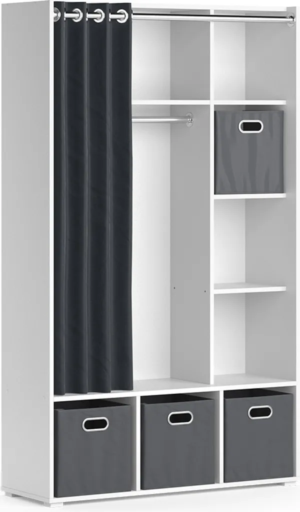 Étagère de Rangement Vicco Luigi Blanche 178cm avec Bacs en Tissu Gris