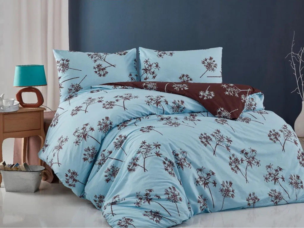 Biancheria da letto 140x220 in Cotone Liana Blu | Set 70x90cm Elegante