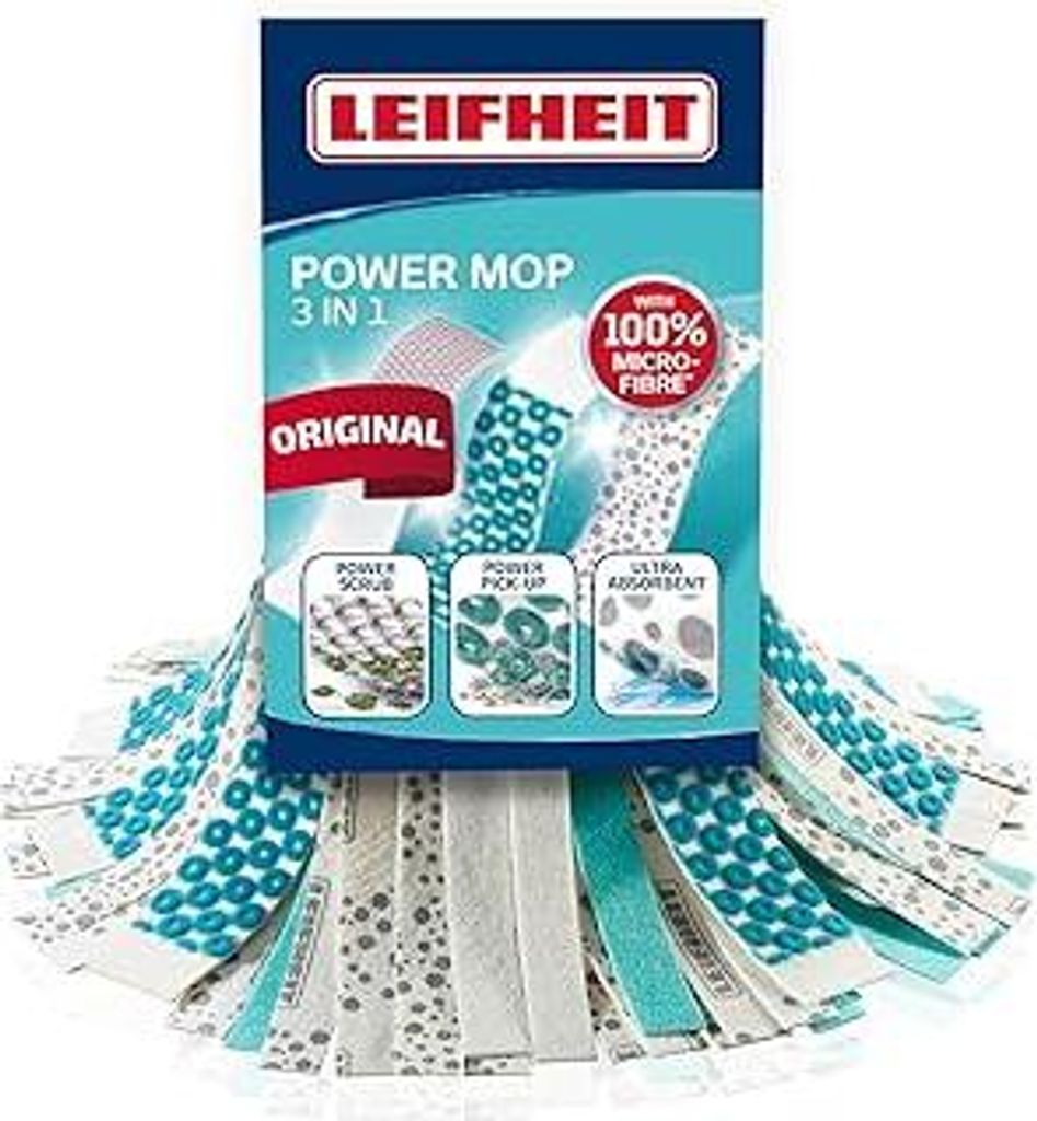 Leifheit Ersatzkopf Power Mop 3-in-1, spezielle Viskose und Mikrofaser für hartnäckige Flecken auf Fliesen und Steinböden, saugfähige Viskose, ...