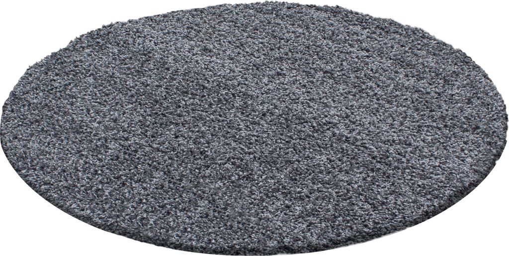 Villa Möbel Lifiva Wohnzimmer-Teppich, Hochflor-Teppich, Shaggy, Einfarbig, Farbe:Grau, Grösse:160 cm Rund
