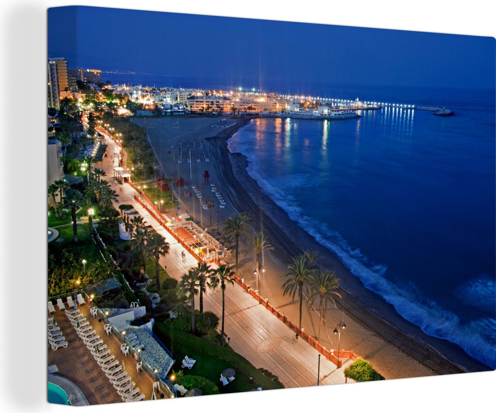 OneMillionCanvasses - Leinwandbilder - 140x90 cm, Ein Blick auf den Boulevard von Benalmádena Costa, Wandbilder Kunstdruck Wanddekoration - Foto...