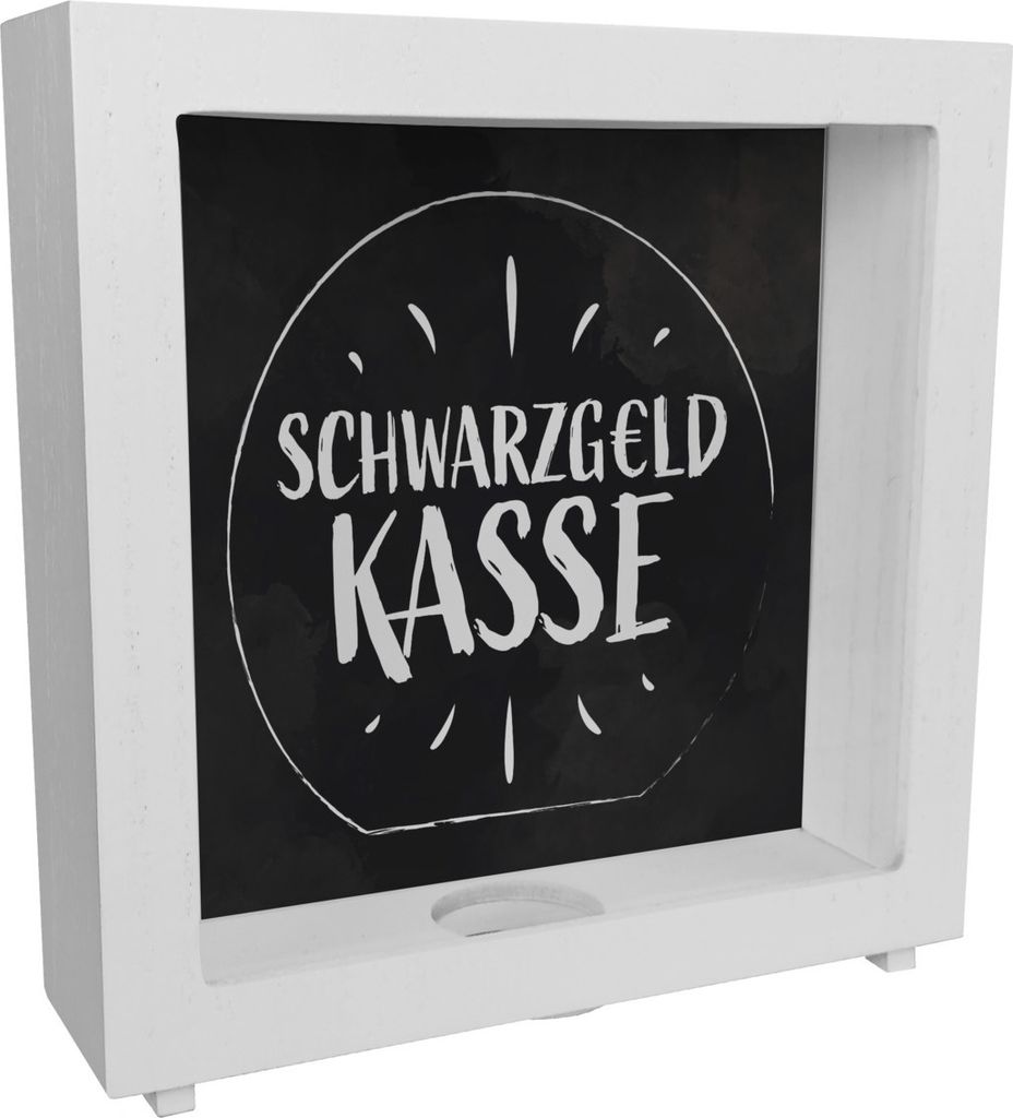 Rahmen Spardose aus Holz für Taschengeld mit lustigem Spruch - Schwarzgeld Kasse