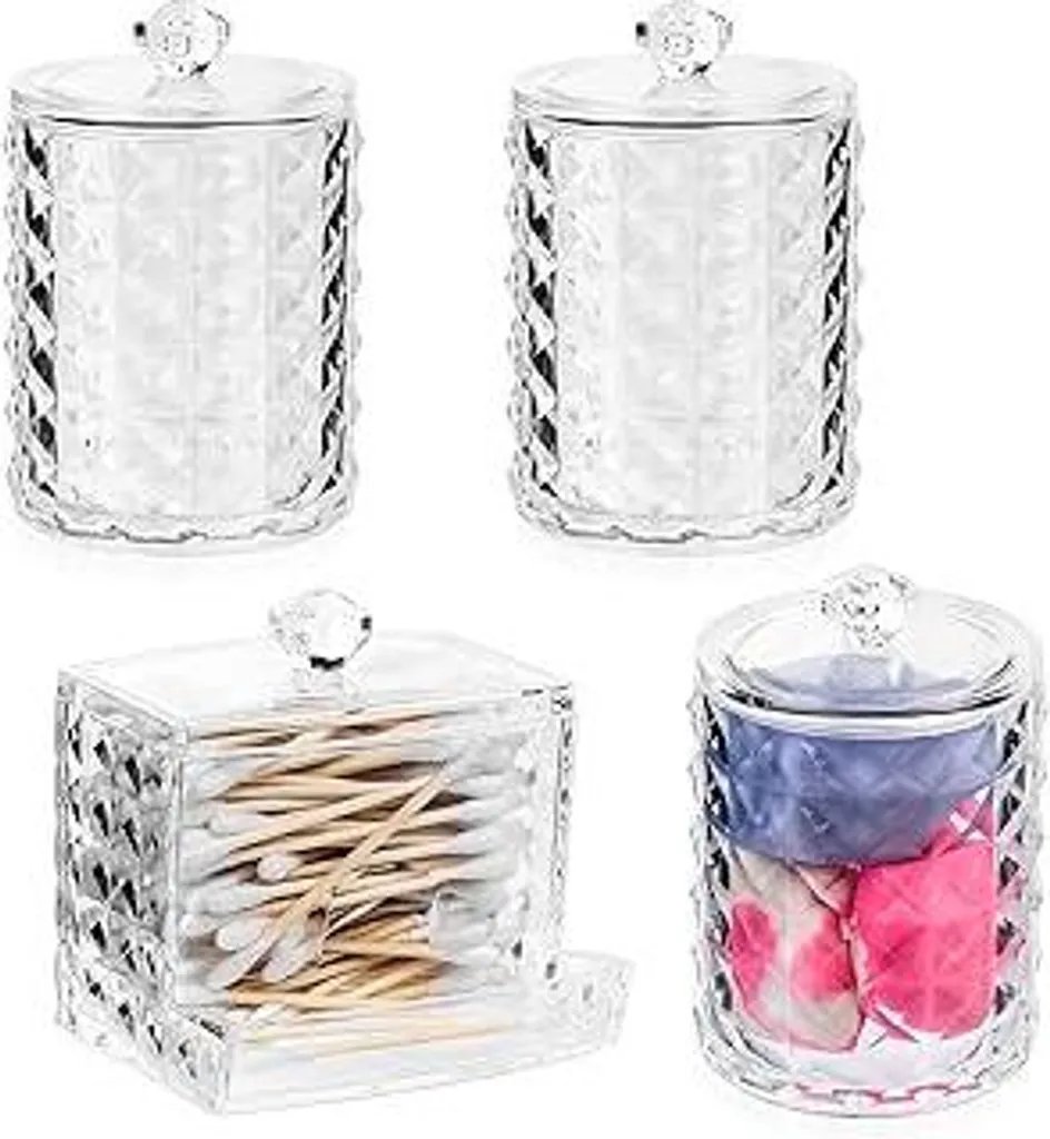 4 contenitori per Cotone fioc, dispenser per dischetti di cotone, scatola per dischetti di cotone, porta Cotone fioc per cosmetici, trucchi, Cotone fioc per le orecchie, organizer per Cotone fioc, bagno, toeletta - 1