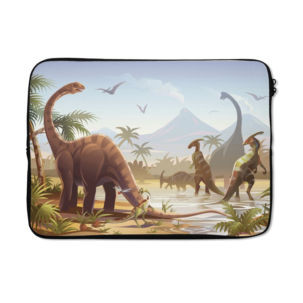 MuchoWow Laptop Hülle 14 ZollDinosaurier - Landschaft - Tropisch - Kinder - Jungen Laptoptasche - Laptoptasche - Stoßsicher - Schutzhaube