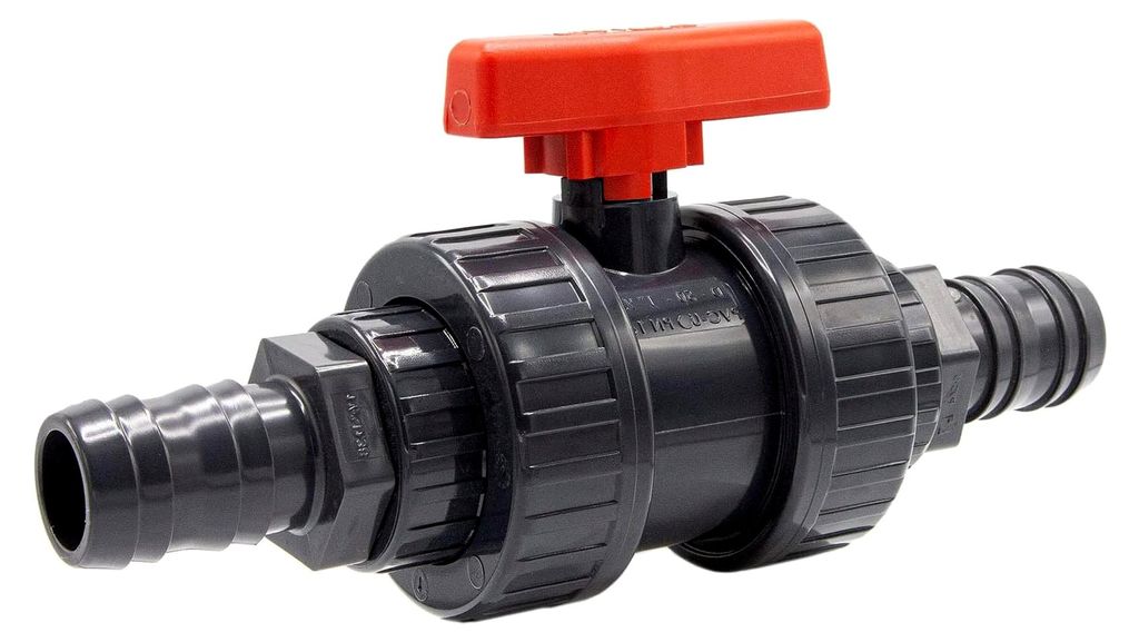 PVC Kugelhahn Set I 2-Wege-Ventil mit Innengewinde und 2 Schlauchtüllen 40-38mm