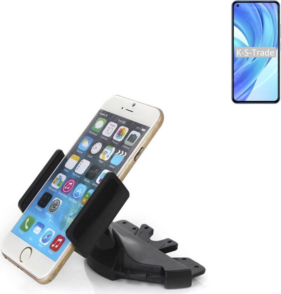 K-S-Trade CD Schlitz Halterung kompatibel mit Xiaomi Mi 11 Lite IN Autohalterung KFZ-Halter Radio Handy Halterung 360° drehbar schwarz