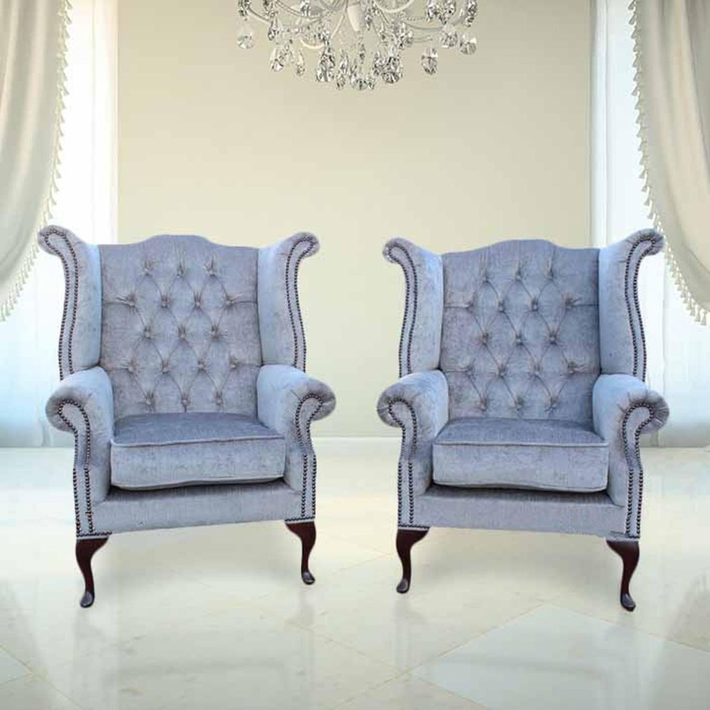 Chesterfield Ohrensessel Sessel Couch Sofa Polster Sitz Lounge Babyblau Relax