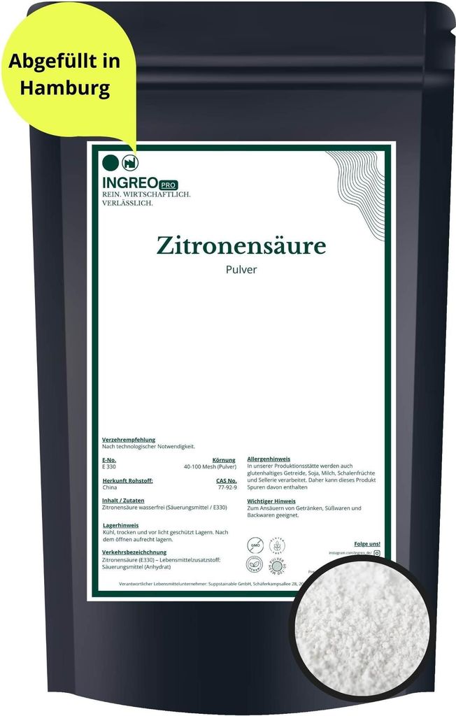 Zitronensäure Anhydrat Pulver (40-100 Mesh) – 1kg