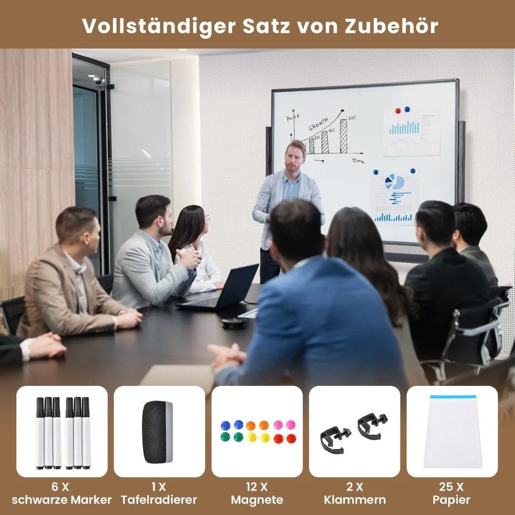 Tableau blanc mobile double face quadrillé 120x90 cm noir avec support - 5