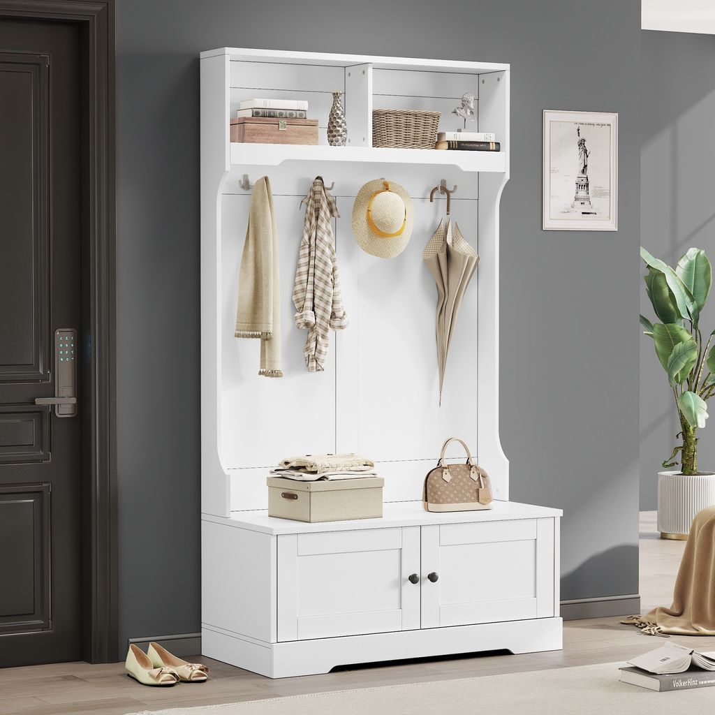 STILVORA Kleiderschrank mit 2 Fächern und 4 Haken,Highboard mit Stauraum,offener schrank,Holzkleiderschrank,100 cm breit,Weiß