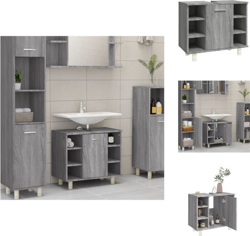 vidaXL Badschrank Grau Sonoma 60x32x53,5 cm Holzwerkstoff - Produktbild 