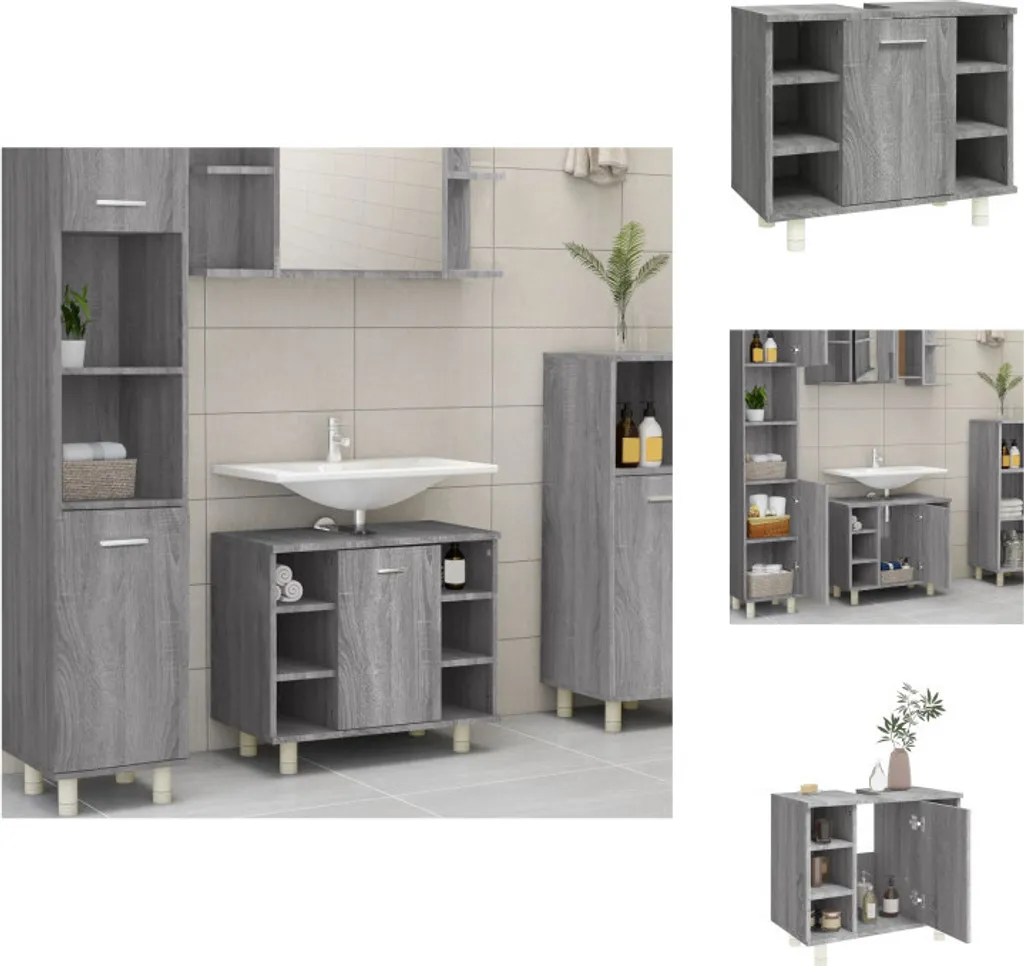vidaXL Mobile da bagno grigio Sonoma 60x32x53,5 cm in legno - Set di mobili da bagno