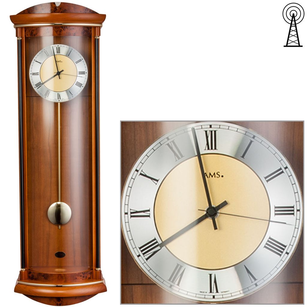 AMS 5080/9 Wanduhr Funk Funkwanduhr mit Pendel Holz kirschbaum farben Pendeluhr