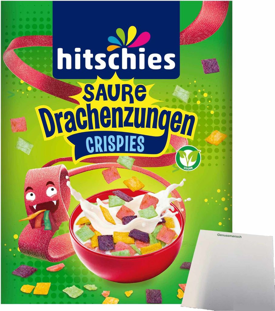hitschies Saure Drachenzungen Crispies Flakes (270g Packung) + usy Block