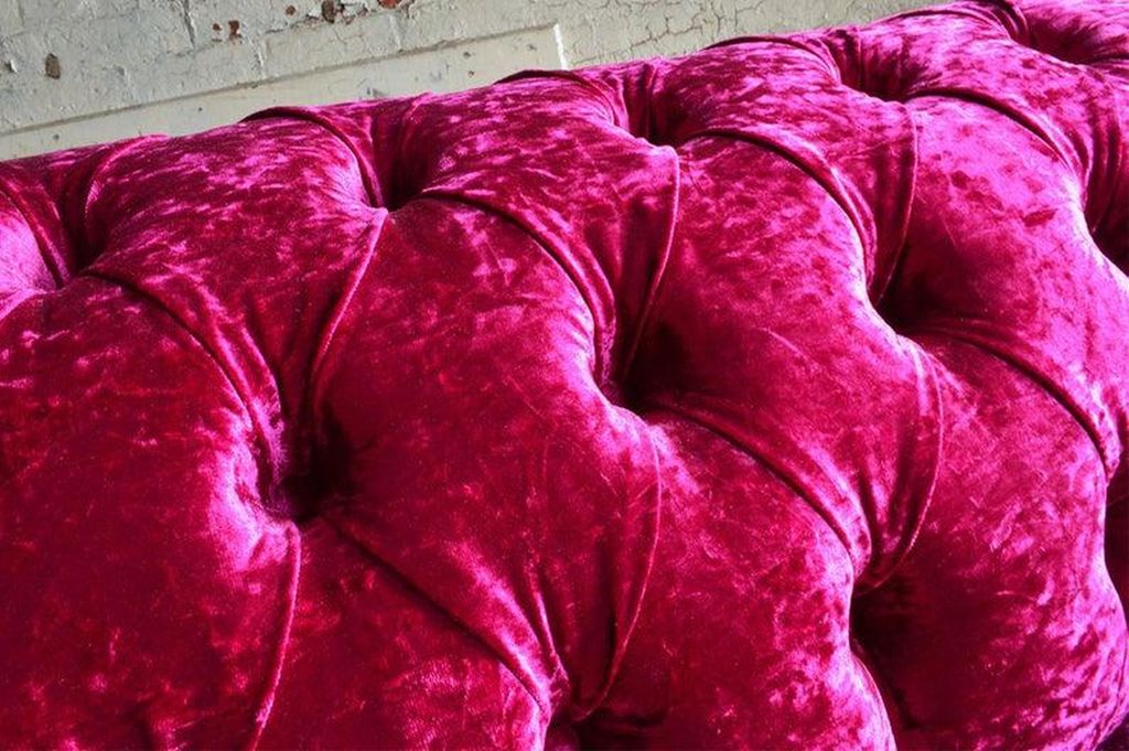 XXL Big Sofa 3 Sitzer Couch Chesterfield Polster Sitz Garnitur Leder Textil Pink