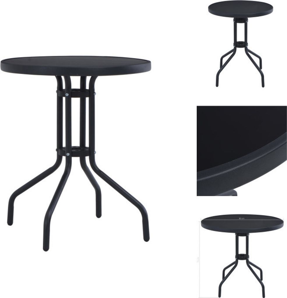vidaXL Gartentisch Schwarz 80 cm Stahl und Glas - Gartentische