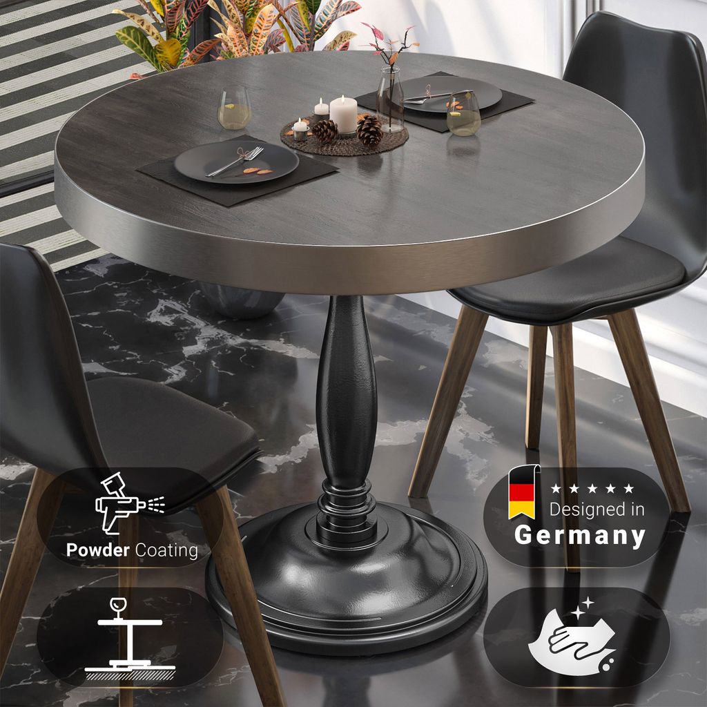 BD | Bistro Tisch | Ø 70 x 78 cm | Rund | Edelstahl Rand | Wenge Schwarz / Schwarz | Bistrotisch Gastro Tisch