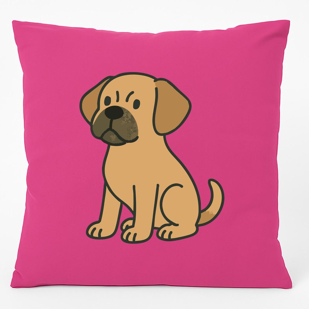Huuraa Kissen Puggle Comic Puggy 40x40cm mit Füllung Fuchsia Baumwolle Dekokissen Geschenkidee