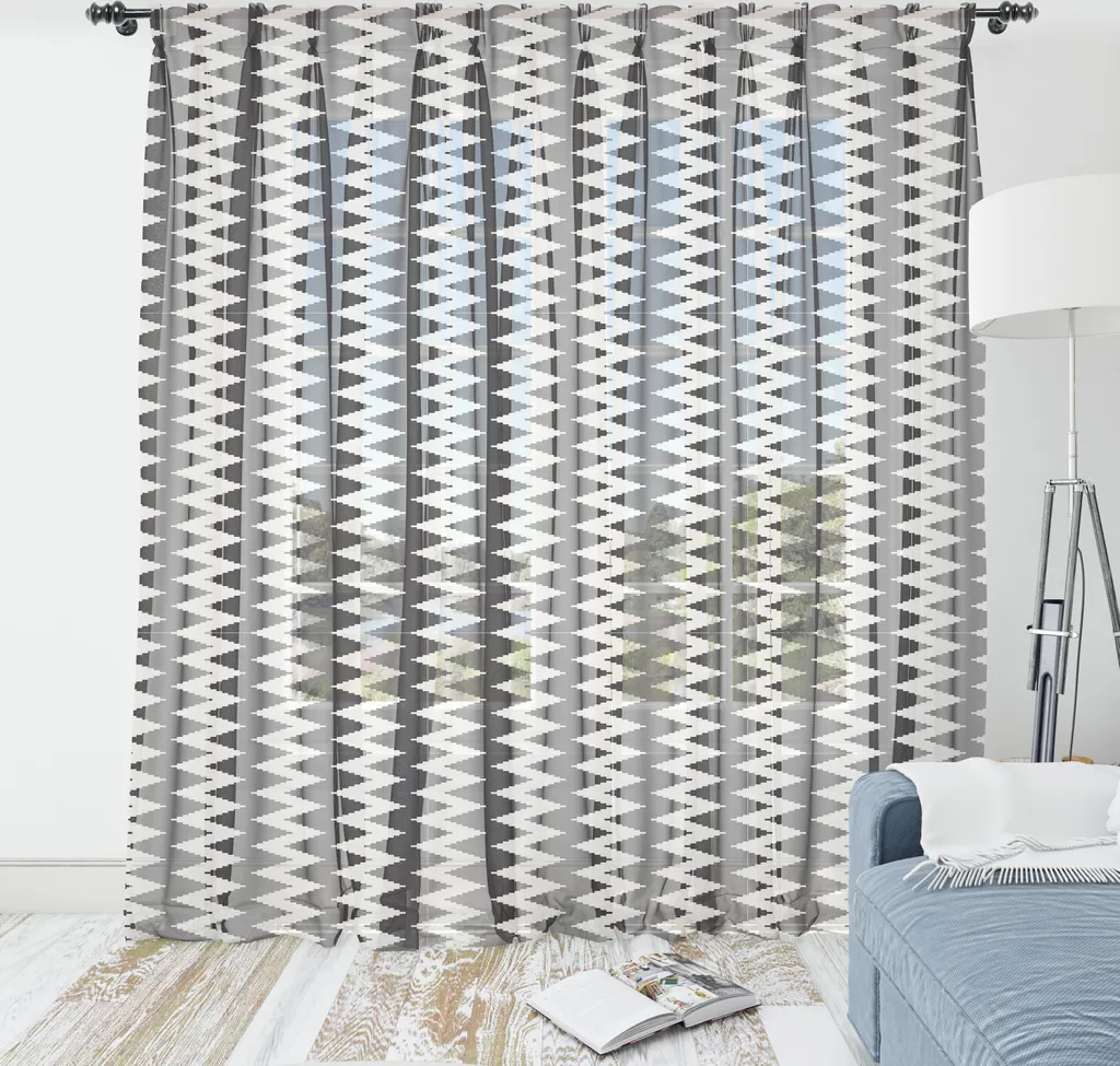 Tapisserie Satinée à Motif Zigzag Vertical Gris Foncé Format 240x274cm