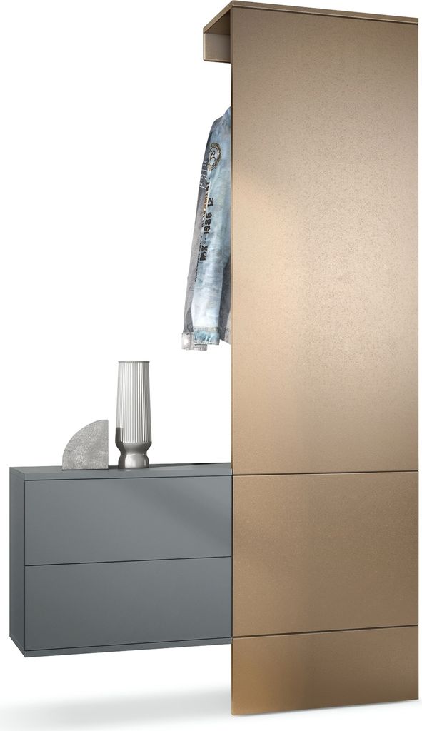 Vladon Garderobe Carlton Set 2, Germany, Wandgarderobe aus Deko-Paneel & hängender Schubladen-Kommode, Anthrazit matt/Bronze Optik (105 x 193 x 35...