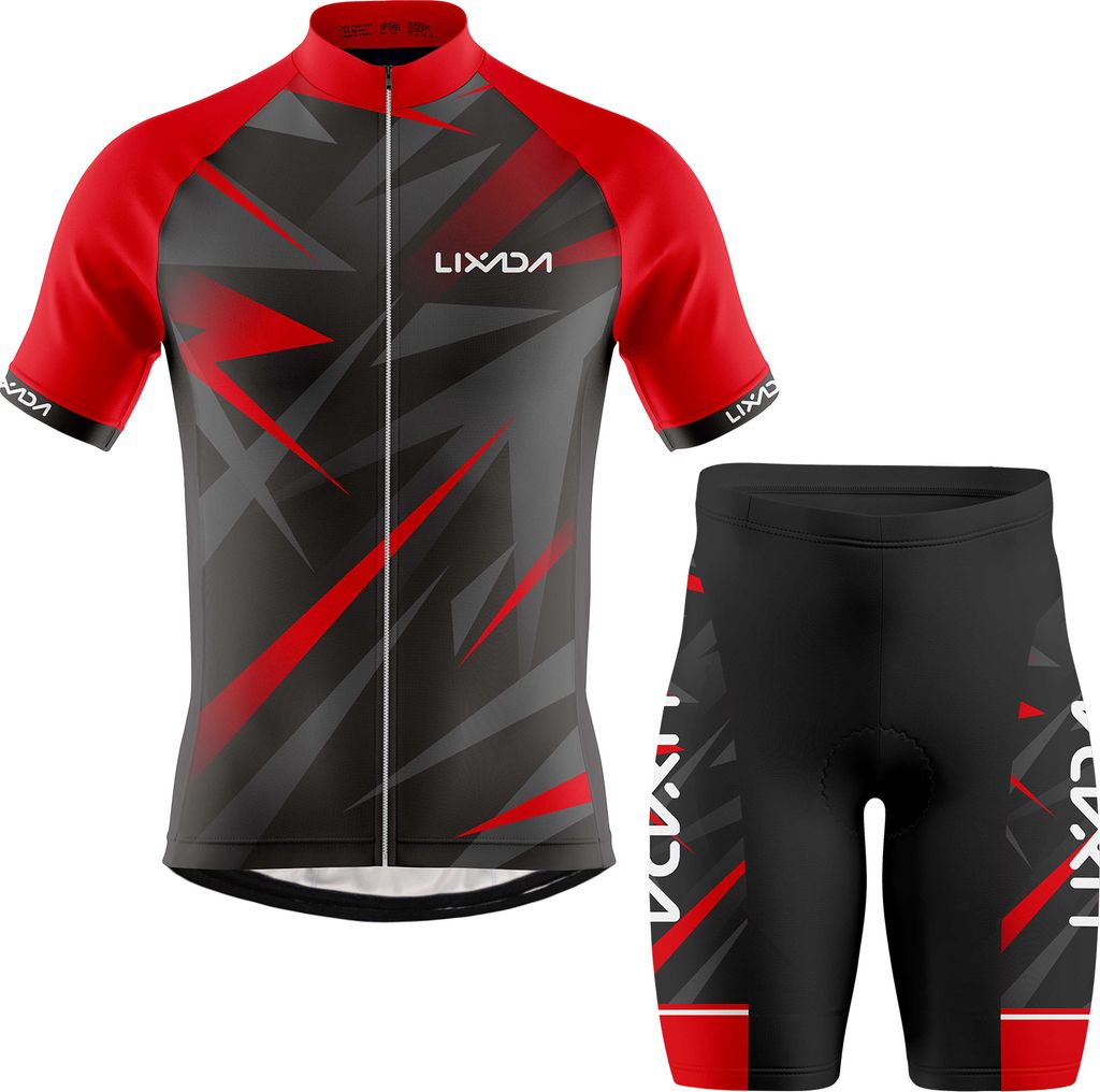 Lixada Herren Radtrikot Atmungsaktives Kurzarm-Bike-Shirt und gepolsterte Shorts MTB-Fahrrad-Anzug