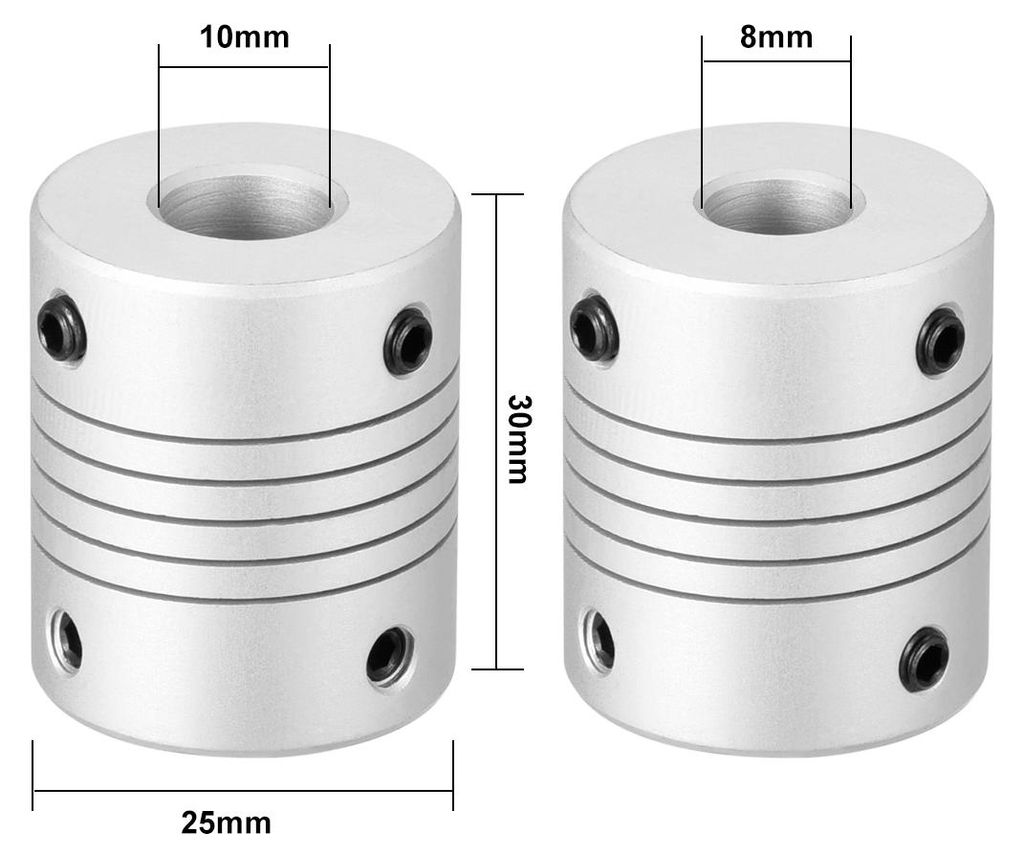 8mm zu 10mm Aluminiumlegierung Stab Flexibel Kupplung Motorsteckerverbindung L30xD25 Silber