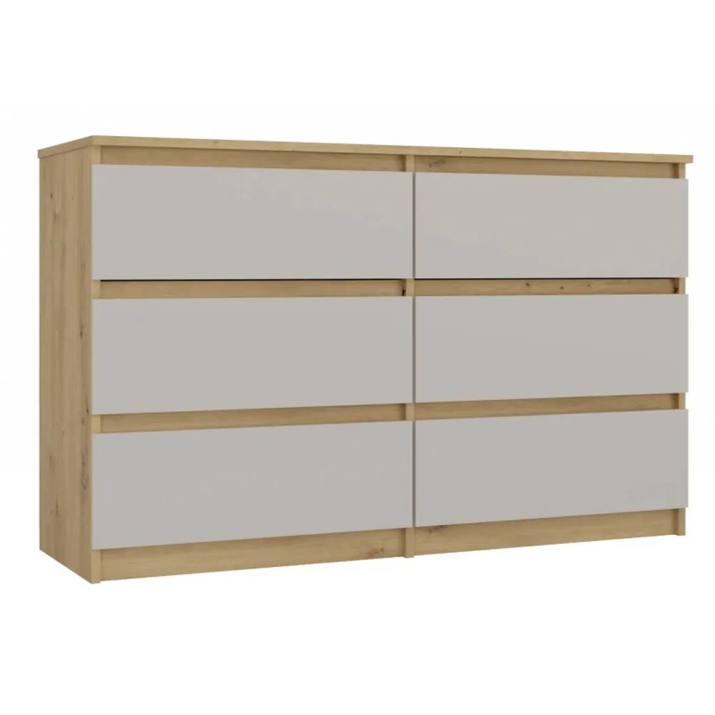 Commode large avec tiroirs TAAVI - Chêne artisanal et coloris cachemire