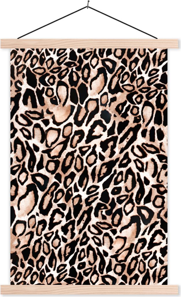 MuchoWow Textilposter Pantherdruck - Flecken - Braun - Schwarz 40x60 cm mit holzfarbenen Rahmen - Poster
