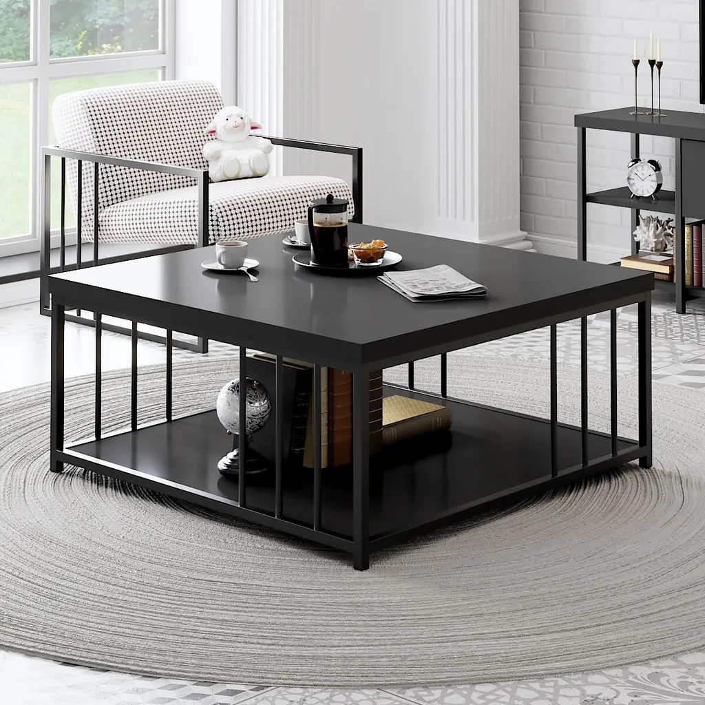 Skye Decor Zenn Table basse Anthracite et Noir 90x90cm Design Carré - 3