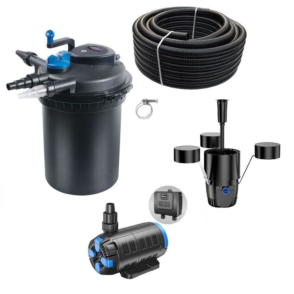 Druckteichfilter Set CPF 10000 regelbare Eco Pumpe 10m Schlauch externer Skimmer Nr.24