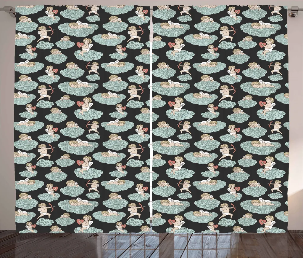 ABAKUHAUS angel Wings Tenda rustica, bambino che dorme sulle nuvole, tende universali per soggiorno con passanti e ganci, 280 x 245 cm, azzurro grigio pesca