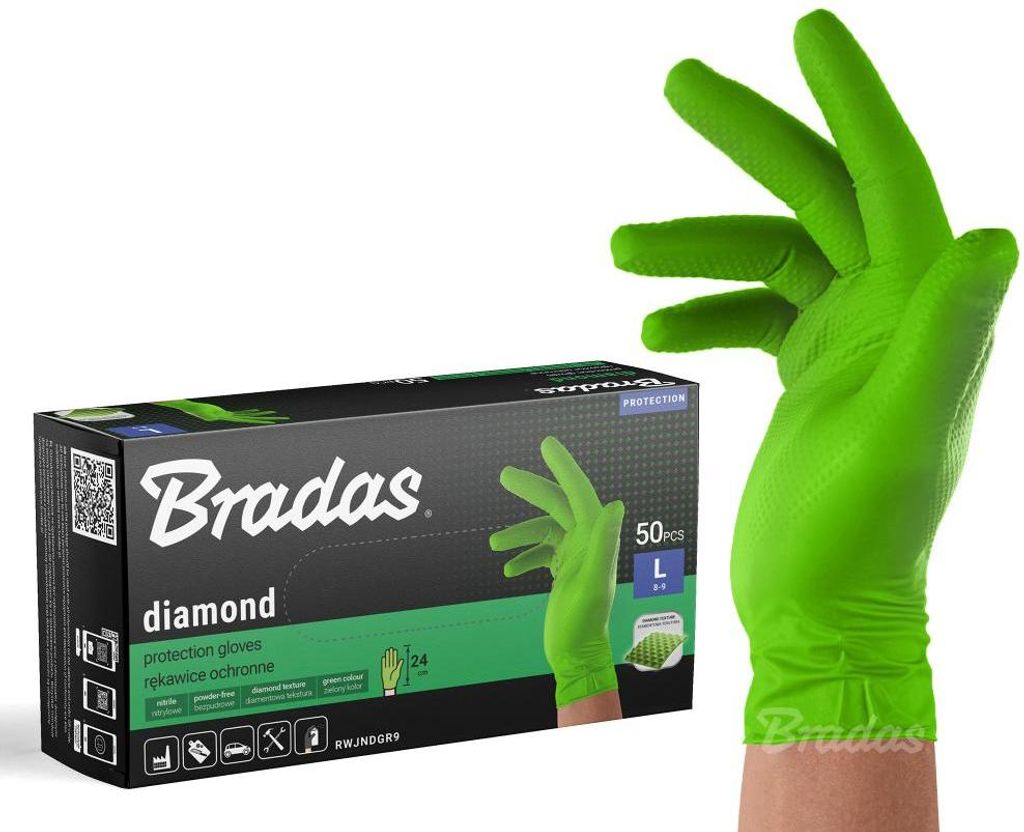 50 Stück Nitril-Einweghandschuhe Grün | Extra stark, puderfrei, lebensmittelgeeignet, L (8-9)