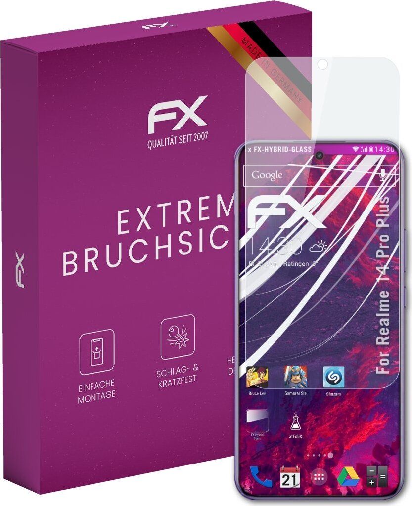 atFoliX FX-Hybrid-Glass Displayfolie kompatibel mit Realme 14 Pro Plus Glasfolie
