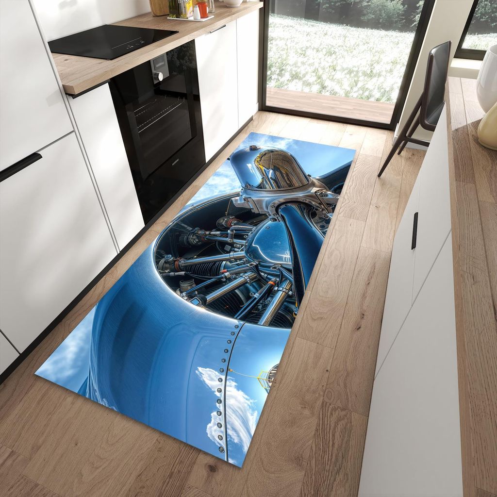 Küchenteppich 90x240cm rutschfest & abwischbar PVC Läufer - Flugzeugmotor