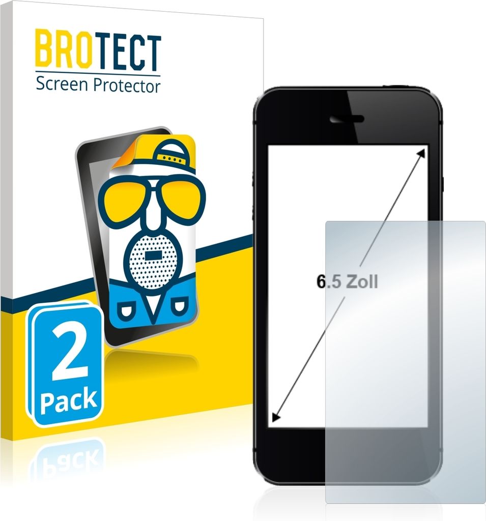 2x BROTECT Schutzfolie für Smartphones und Handys mit 16.5 cm (6.5 Zoll) Displays 143 x 78 mm Displayschutz Displayschutzfolie Folie Matt Entspieg...