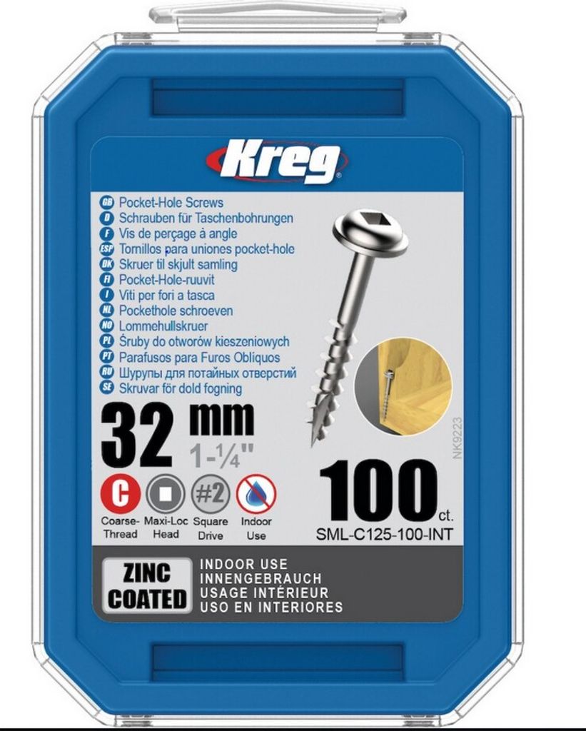 Kreg Pocket-Hole Schrauben 32 mm, Verzinkt, Maxi-Loc, Grobgewinde - 100Stk.