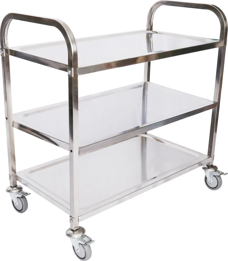 Carrello di servizio in acciaio inox 3 ripiani fino a 150 kg Carrello da cucina Carrello rotante Ruote scorrevoli con freno