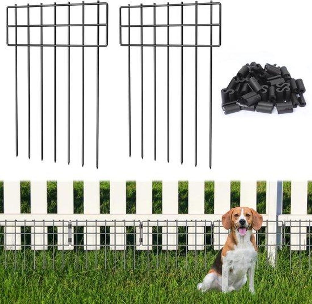 25 Stück Tierbarrierezaun, 43 cm (H) x 8,23 m (L), dekorativer Gartenzaun ohne Graben, edelstahl Drahtpaneel, Hundezäun für Kaninchen, Gartenzau...