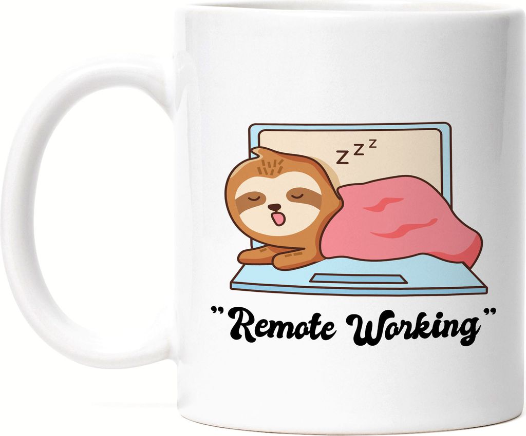 Remote Working Faultier Tasse Weiß Geschenkideen Kollegin Kollege Chef Büro Home Office Worklife Balance