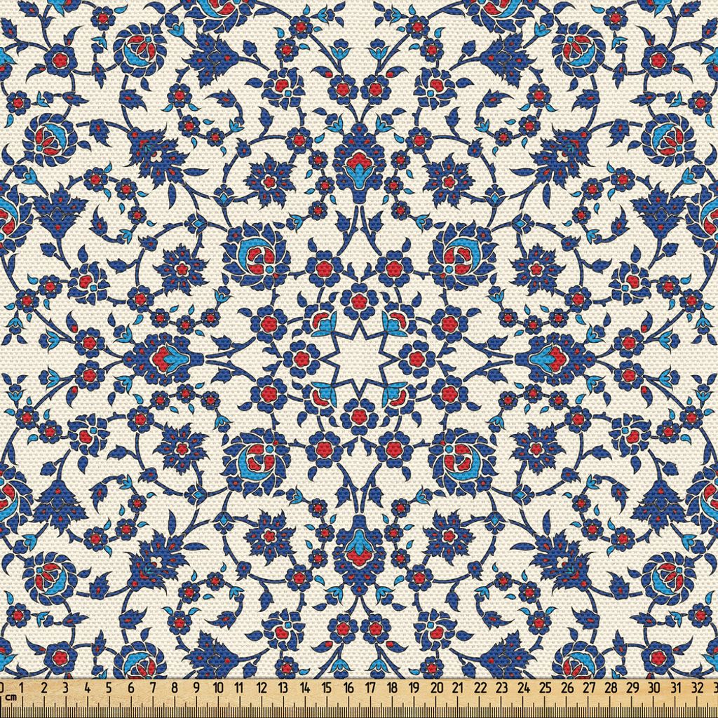 ABAKUHAUS Orient Gewebe als Meterware, Marokkanisches Blumenmuster mit viktorianischem Rokoko barockem Design, 3 M (148 x 300 cm), Vermilion Indigo