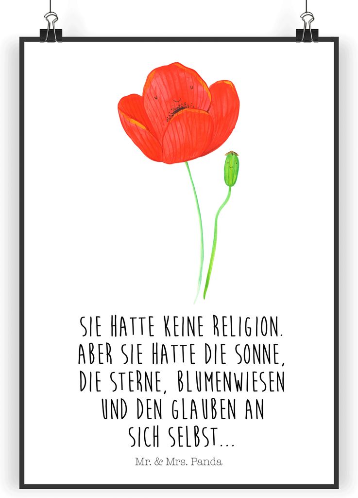 Mr. & Mrs. Panda Bild Blume Mohnblume DIN A3 - Weiß - Geschenk, wanddeko, kunstdruck poster, Respekt, Plakat, drucke, Wandbild, Selbstliebe, Motiv...