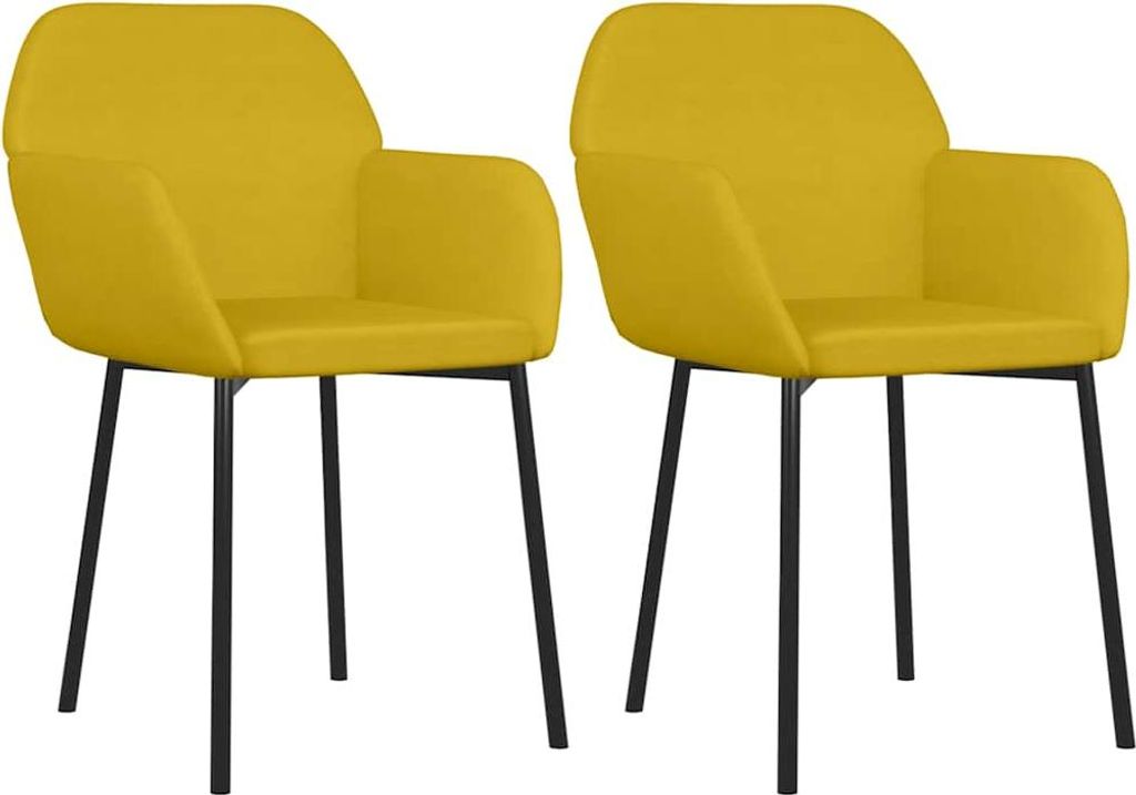 Two yellow chairs with black legs are shown against a white background.