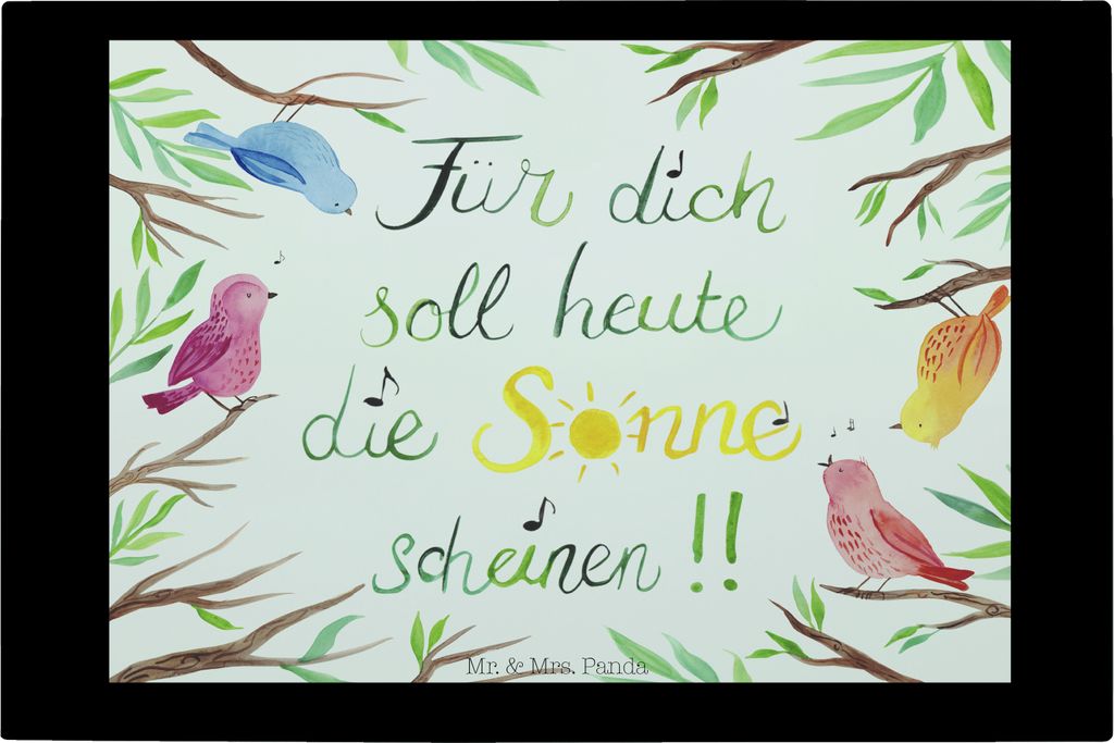 Mr. & Mrs. Panda Vesperplatte Vögel Sonne - Geschenk, Glas Schneideplatte, Frühstücksbrett, Servierplatte, Schneidebrett, Hackbrett, Dekoration