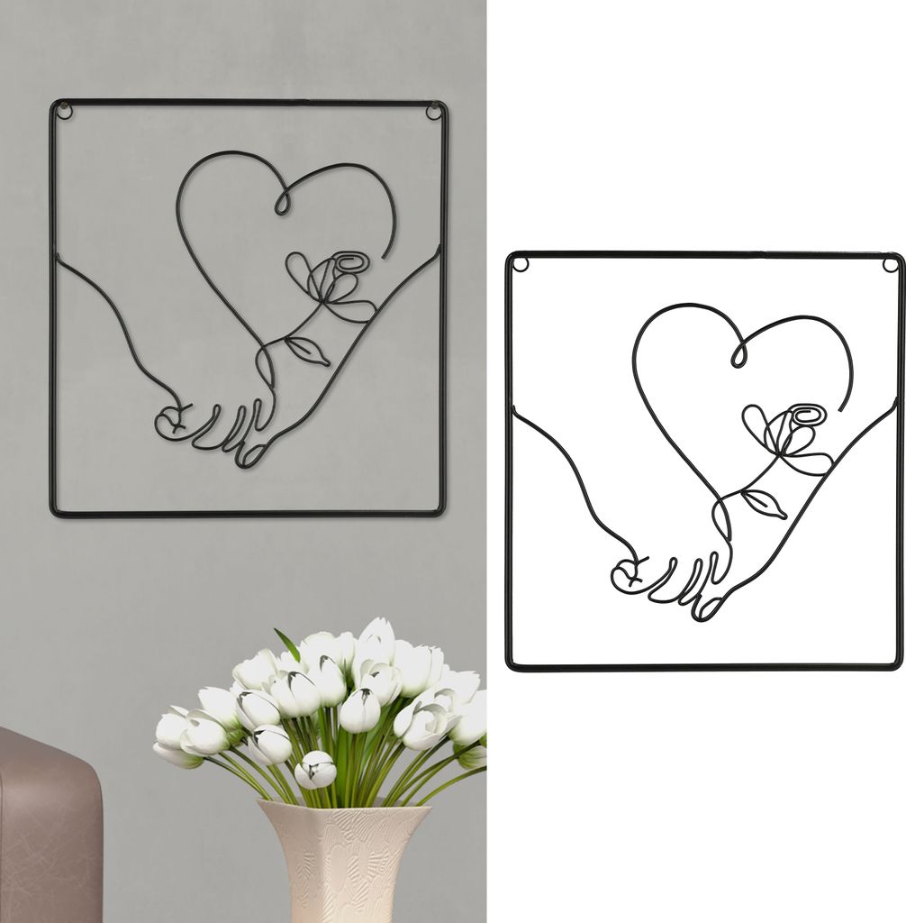 Metallbild "Heart" Hand mit Herz 3D Wandbild Rahmen Eisen 29,5x31,5cm schwarz