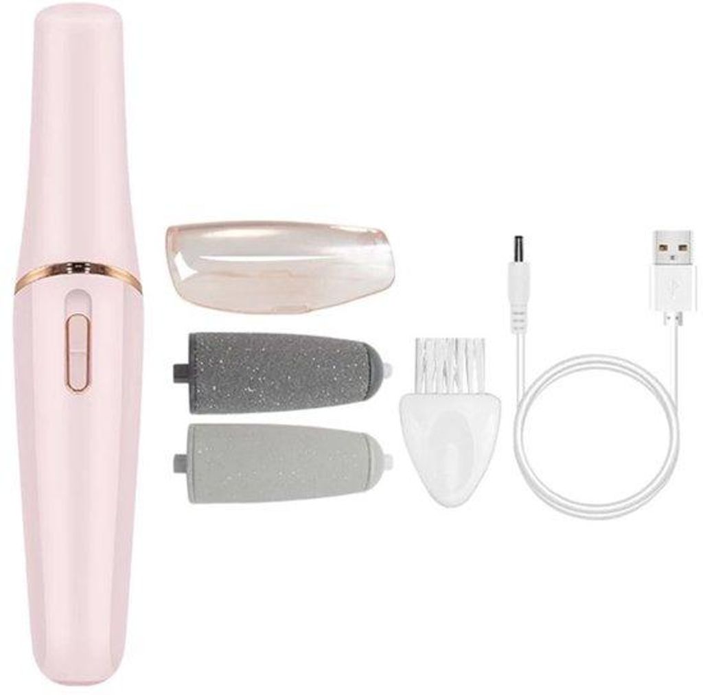 Elektrische Haarpflege-Set, USB-ladbar, 2 Stufen, rosa, mit 2 Schleifköpfen.