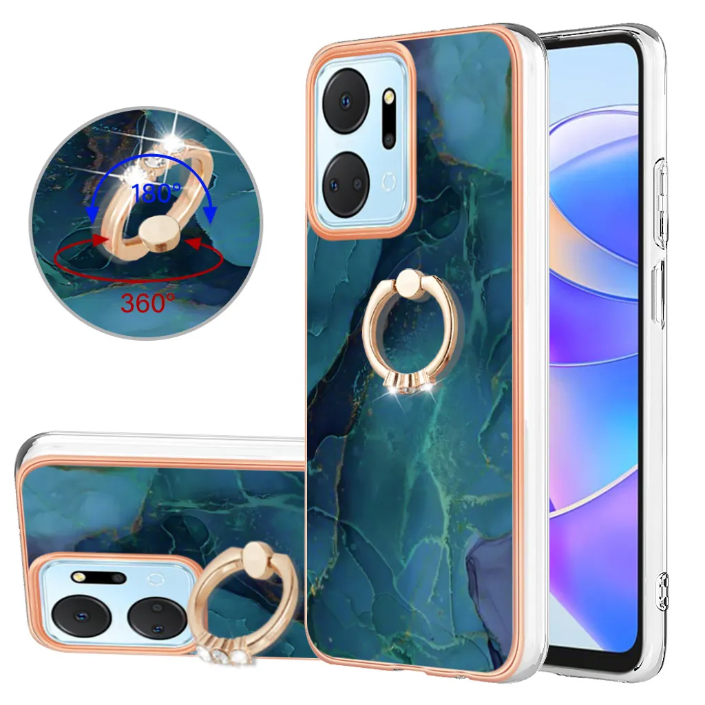 Custodia per Honor X7A, custodia protettiva in silicone TPU a fantasia con supporto ad anello verde