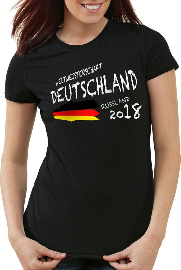 style3 Weltmeisterschaft 2021 2022 Deutschland Damen T-Shirt Fußball WM Trikot Germany, Farbe:Schwarz, Größe:M