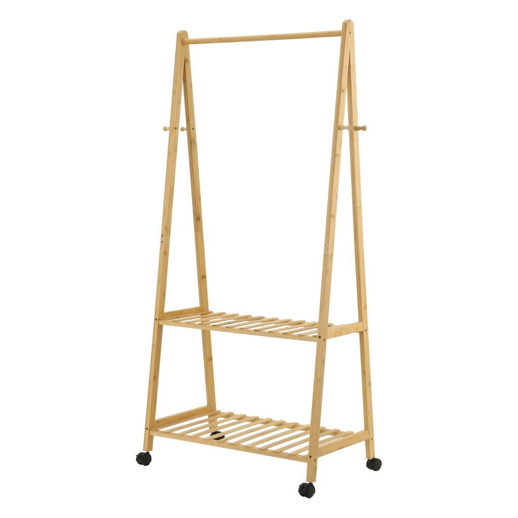 In And OutdoorMatch Bambus-Kleiderständer Norris - Auf Rollen - 69,5 x 43 x 152 cm - mit Garderobe - minimalistisches Design