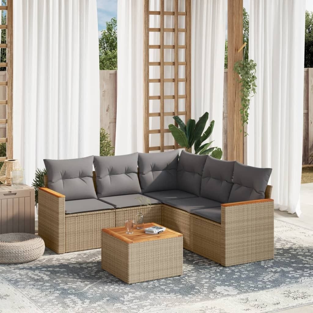 Maison Exclusive - 6-tlg. Garten-Sofagarnitur mit Kissen Beige Poly Rattan